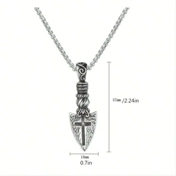 Stainless Steel Necklace Arrow Head Cross Pendant Snake Chain Rustic Western - Picture 5 of 5